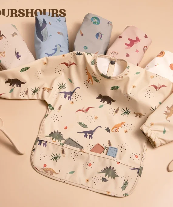 Waterproof Newborn Baby Bibs Children's Painting Smock Bib with Long Sleeves for Boys Girls Easy Clean Feeding Apron Baby Stuff