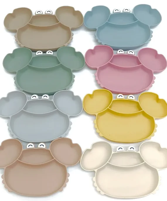 Children's silicone compartmentalized dinner plate cartoon plate baby auxiliary food tableware fall-proof with suction cups