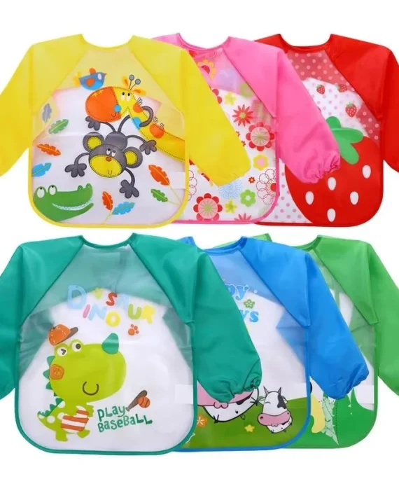 Waterproof Eating Smock Infant Toddler Baby Cartoon Long Sleeve Art Apron Feeding Bib for Boys Girls Soft Baby Bibs Burp Clothes