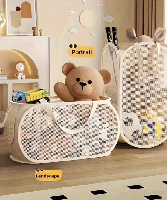 Large Capacity Toy Storage Basket Transparent Fabric Organizer with Divided Compartments Ideal for Living Bedroom Organization